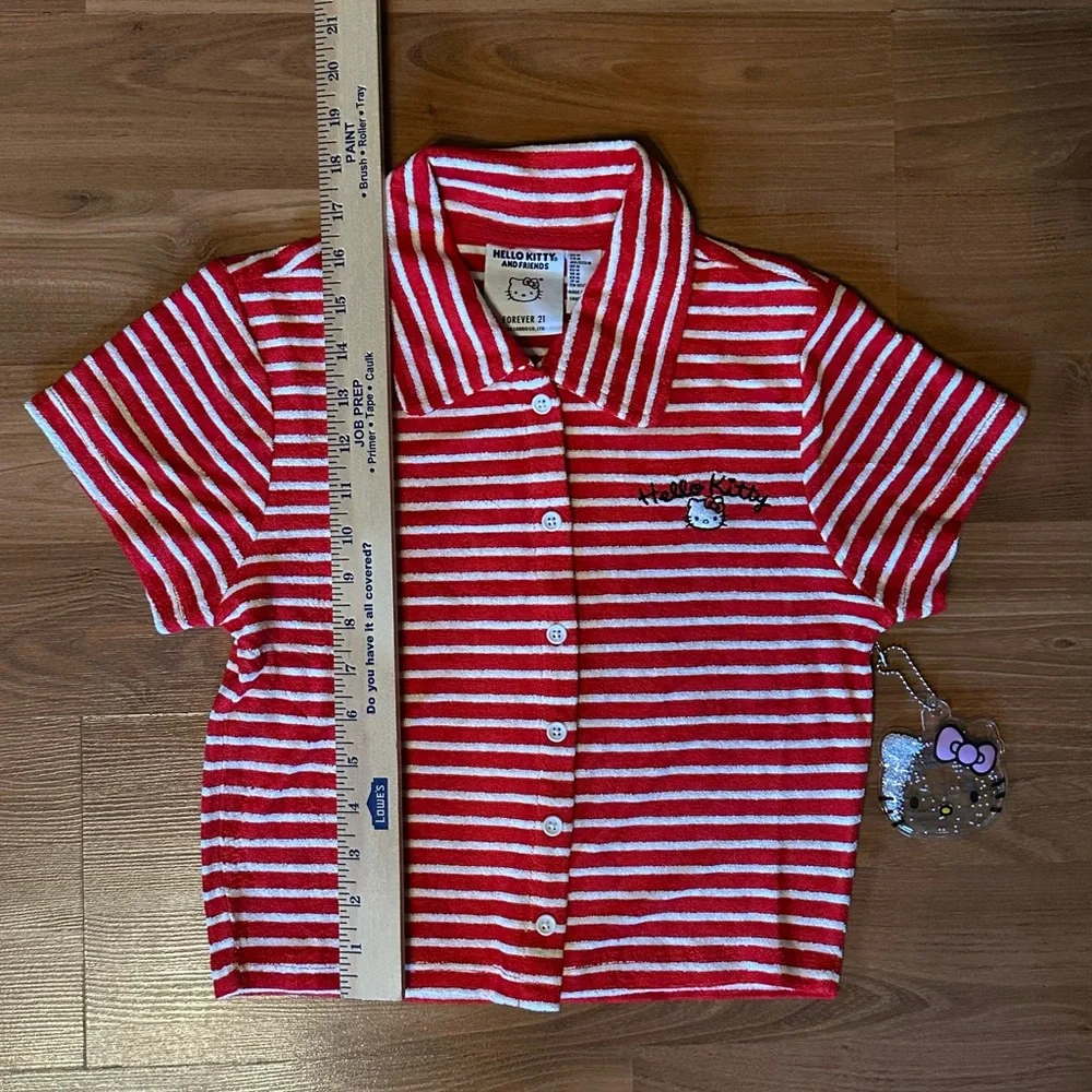 Forever 21 Red and White Striped Hello Kitty Button Down Shirt - Picture 4 of 10